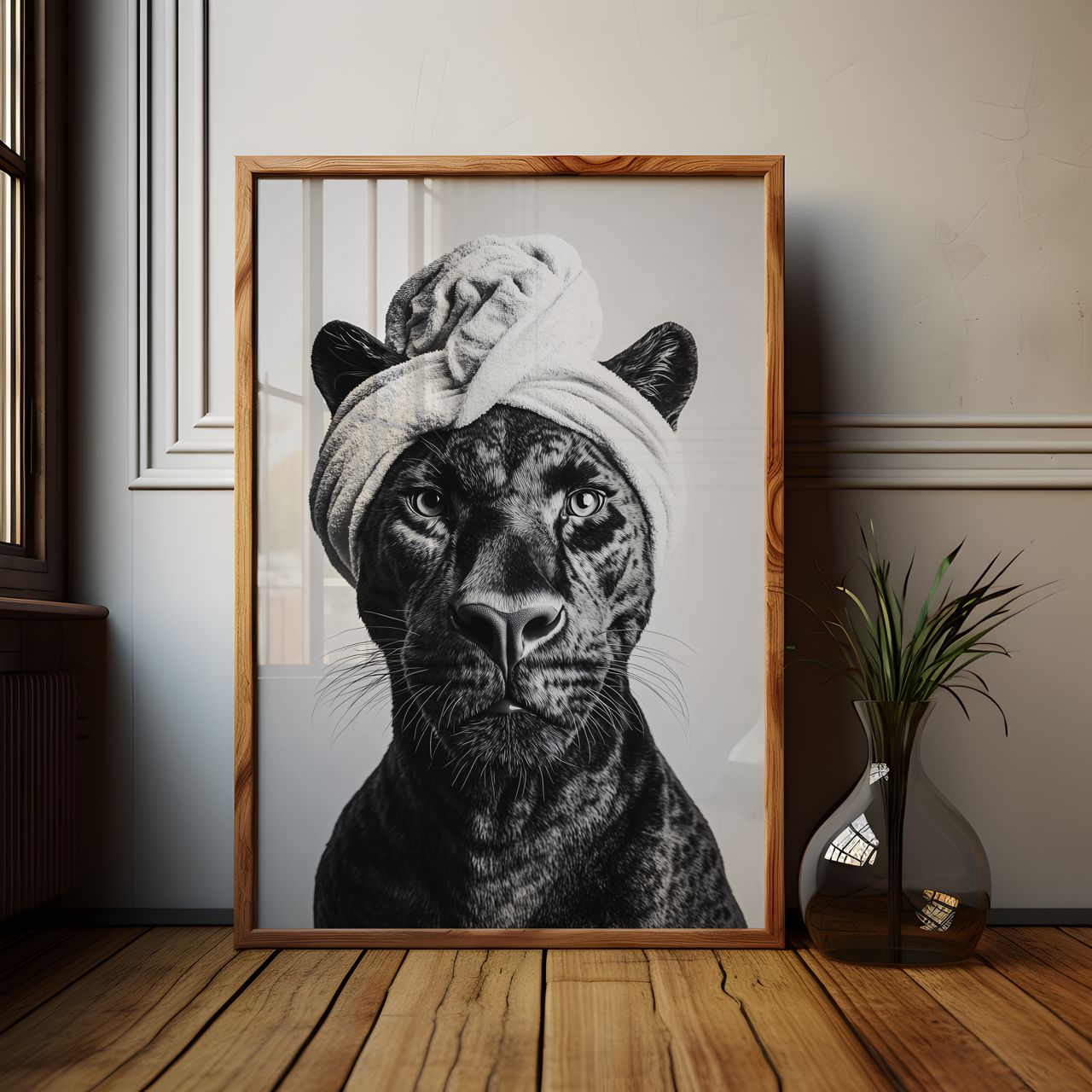 Monochromatic Panther Bathroom Poster