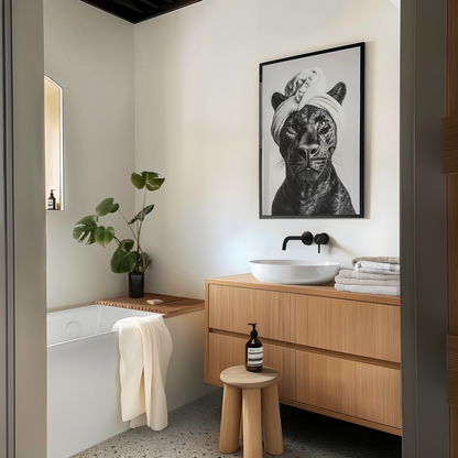 Monochromatic Panther Bathroom Poster