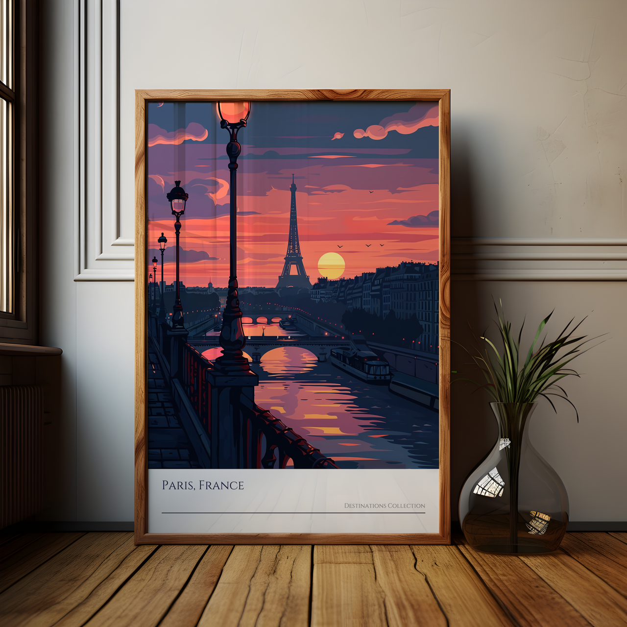 Paris France Sunset Art Poster