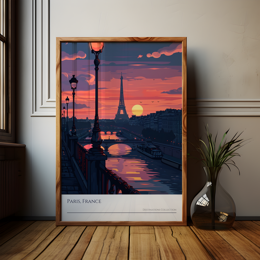 Paris France Sunset Art Poster