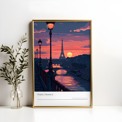 Paris France Sunset Art Poster