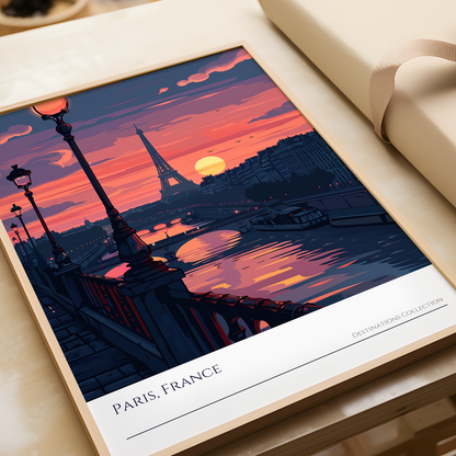 Paris France Sunset Art Poster