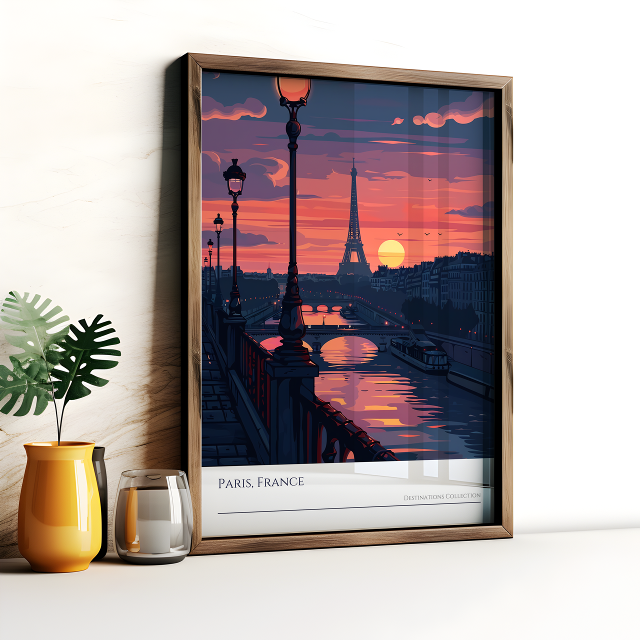 Paris France Sunset Art Poster