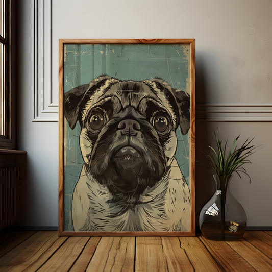 Vintage Pug Portrait Poster