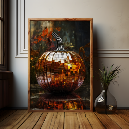 Disco Ball Pumpkin Painting Poster