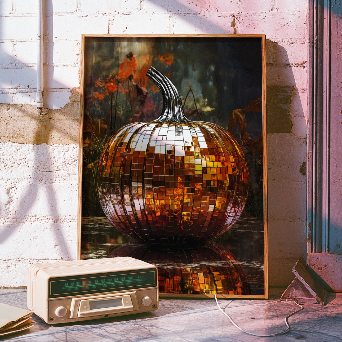 Disco Ball Pumpkin Painting Poster