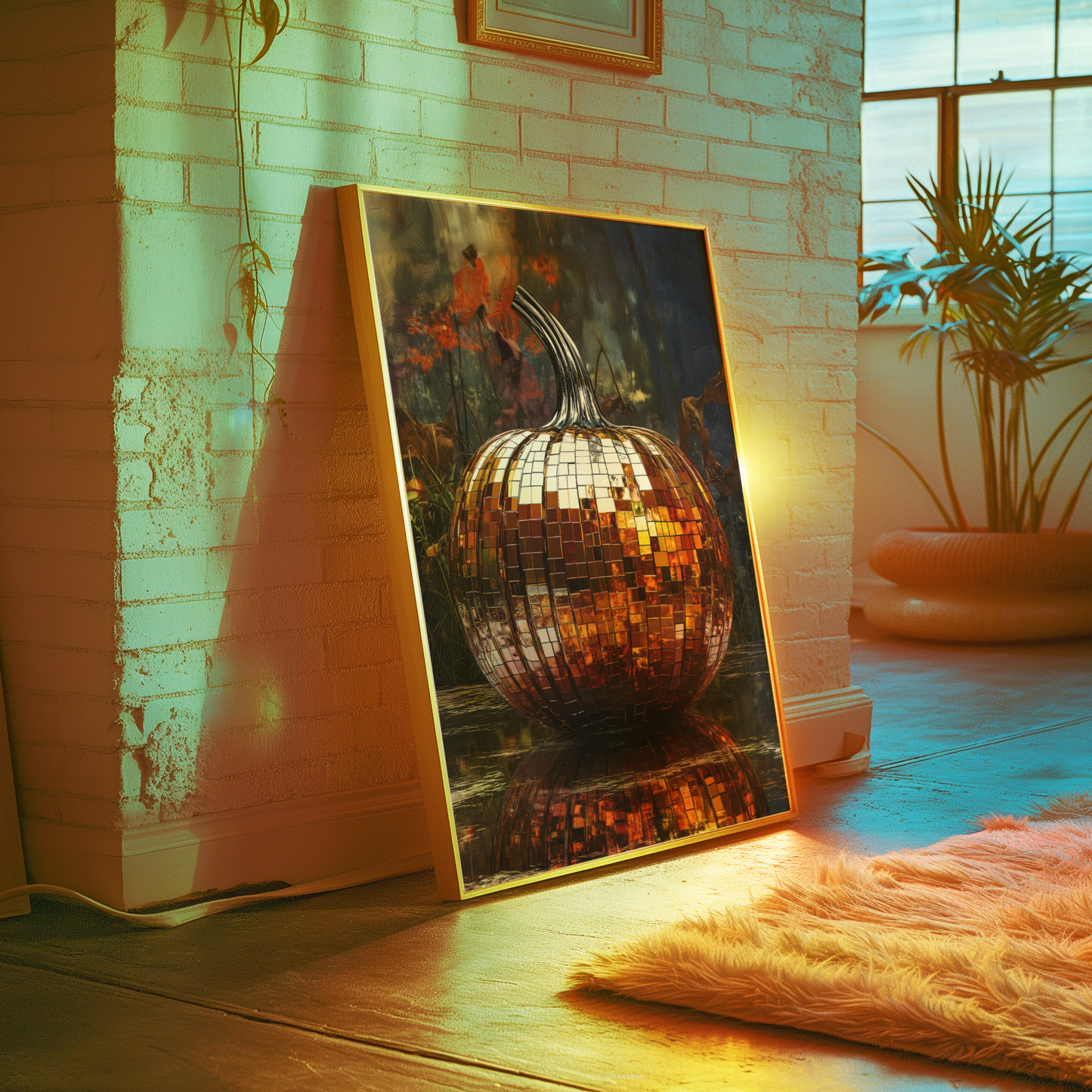 Disco Ball Pumpkin Painting Poster