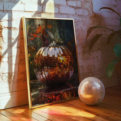 Disco Ball Pumpkin Painting Poster