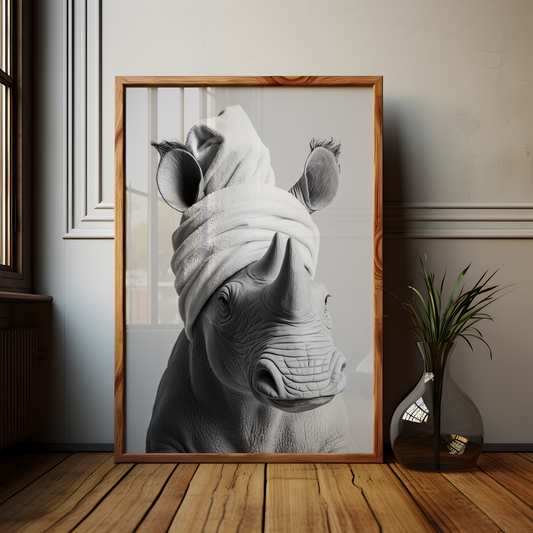 Monochromatic Rhino Bathroom Poster