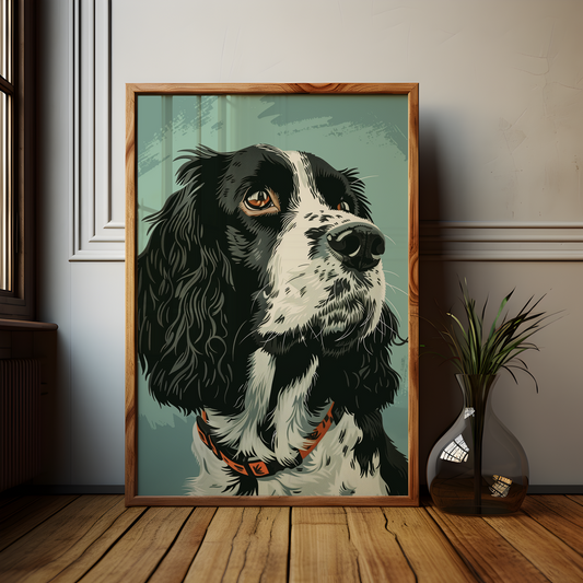 Black and White Springer Spaniel Portrait Poster