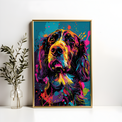 Neon Springer Spaniel Art Poster