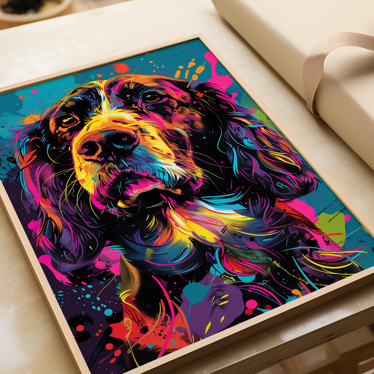 Neon Springer Spaniel Art Poster