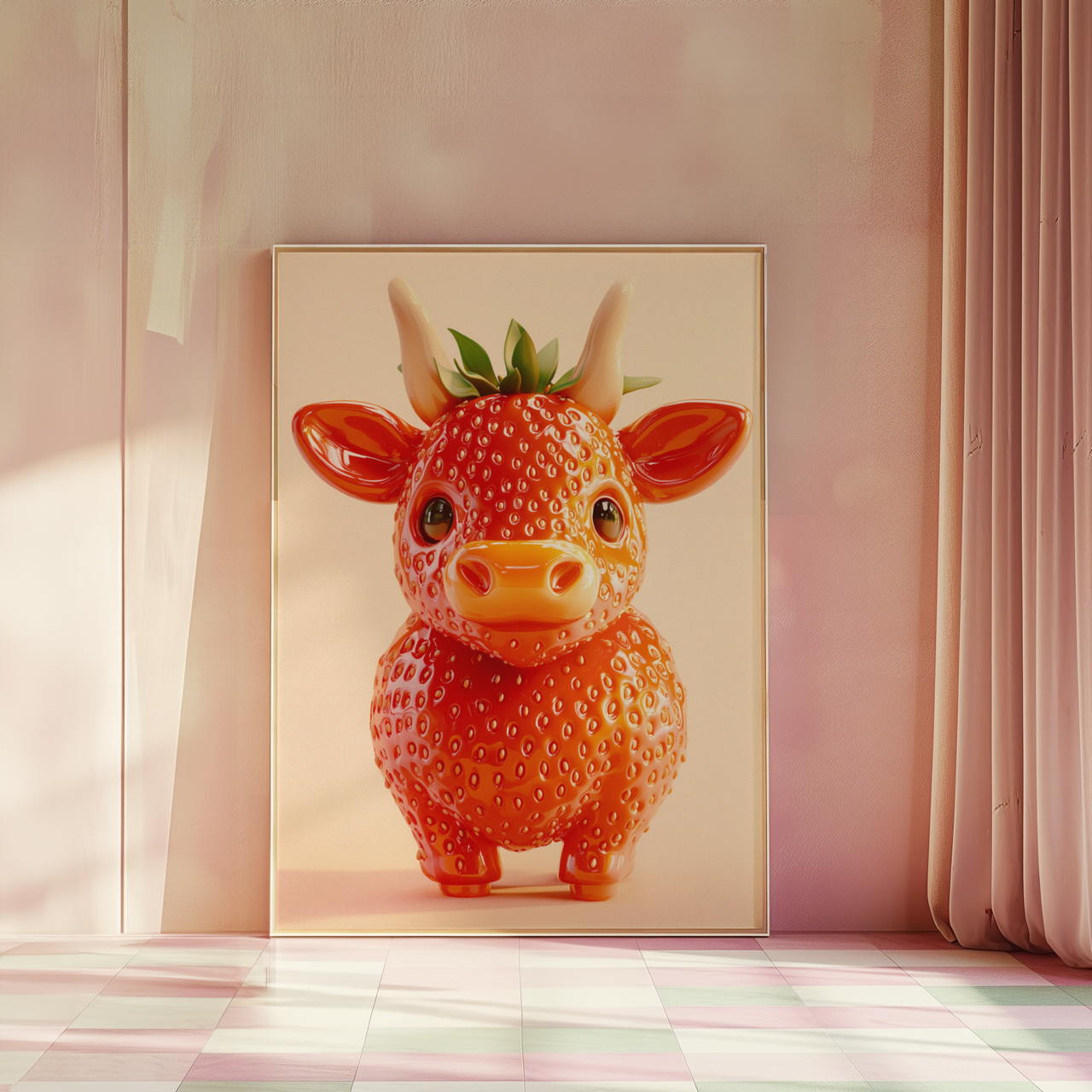 Giuseppe Acrimboldo Inspired Strawberry Cow Poster