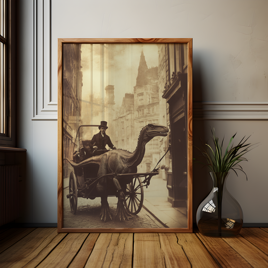 Alternative History Velociraptor Horse and Cart Poster