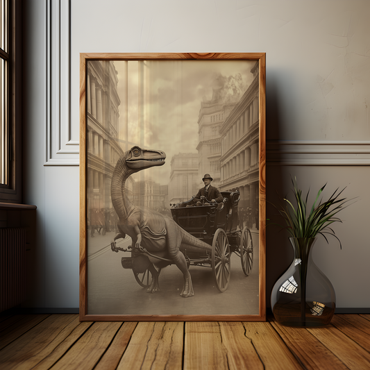 Alternative History Velociraptor Horse and Cart Poster