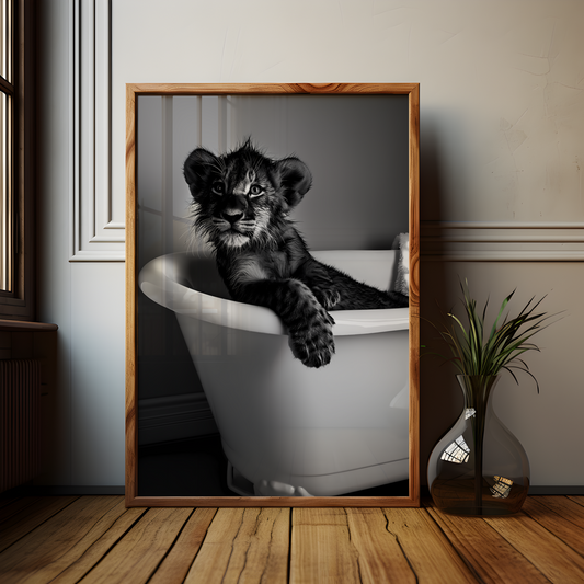 Baby Lion in the Bath Poster