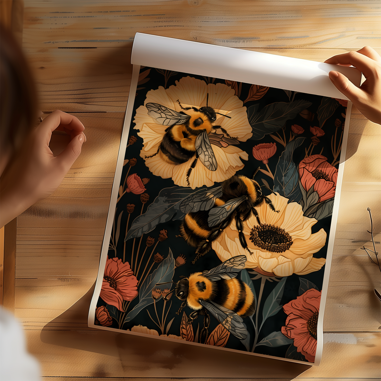 William Morris Style Bumble Bee Poster