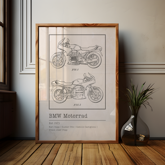 Vintage BMW Motorcycle Blueprint Poster