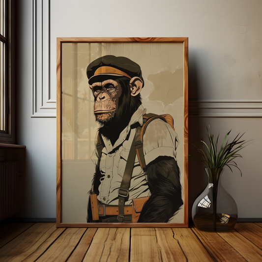 Retro Construction Worker Chimp Poster