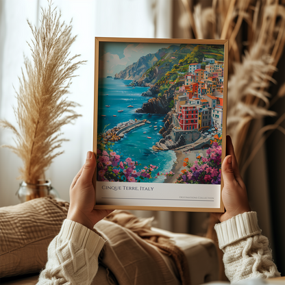 Cinque Terre Italy Oil Paint Style Poster