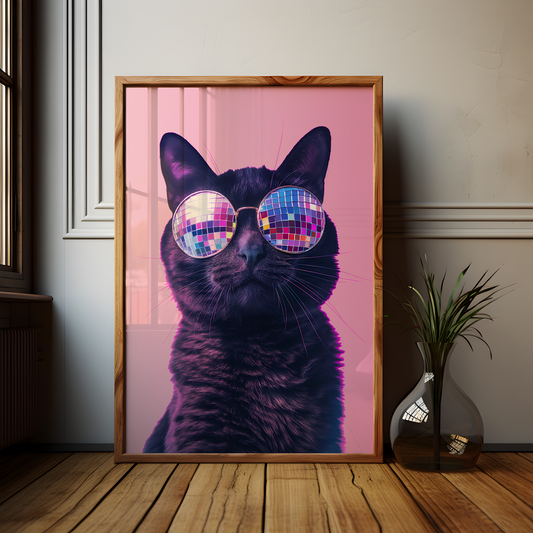 Disco Ball Sunglasses Cat Artwork Poster