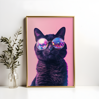 Disco Ball Sunglasses Cat Artwork Poster