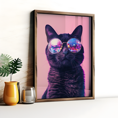 Disco Ball Sunglasses Cat Artwork Poster