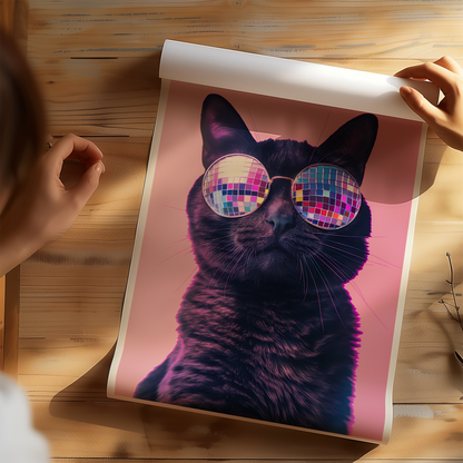 Disco Ball Sunglasses Cat Artwork Poster