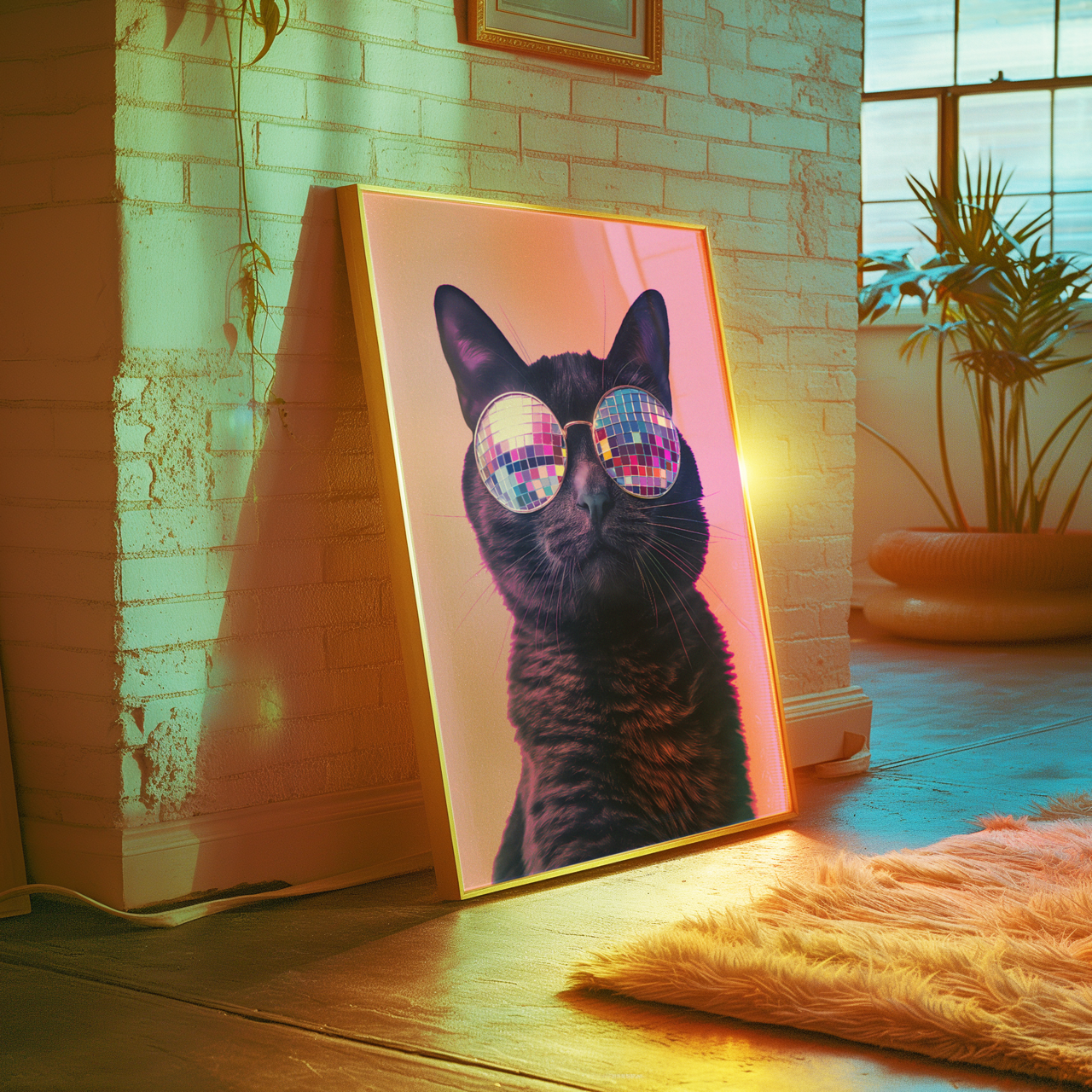 Disco Ball Sunglasses Cat Artwork Poster