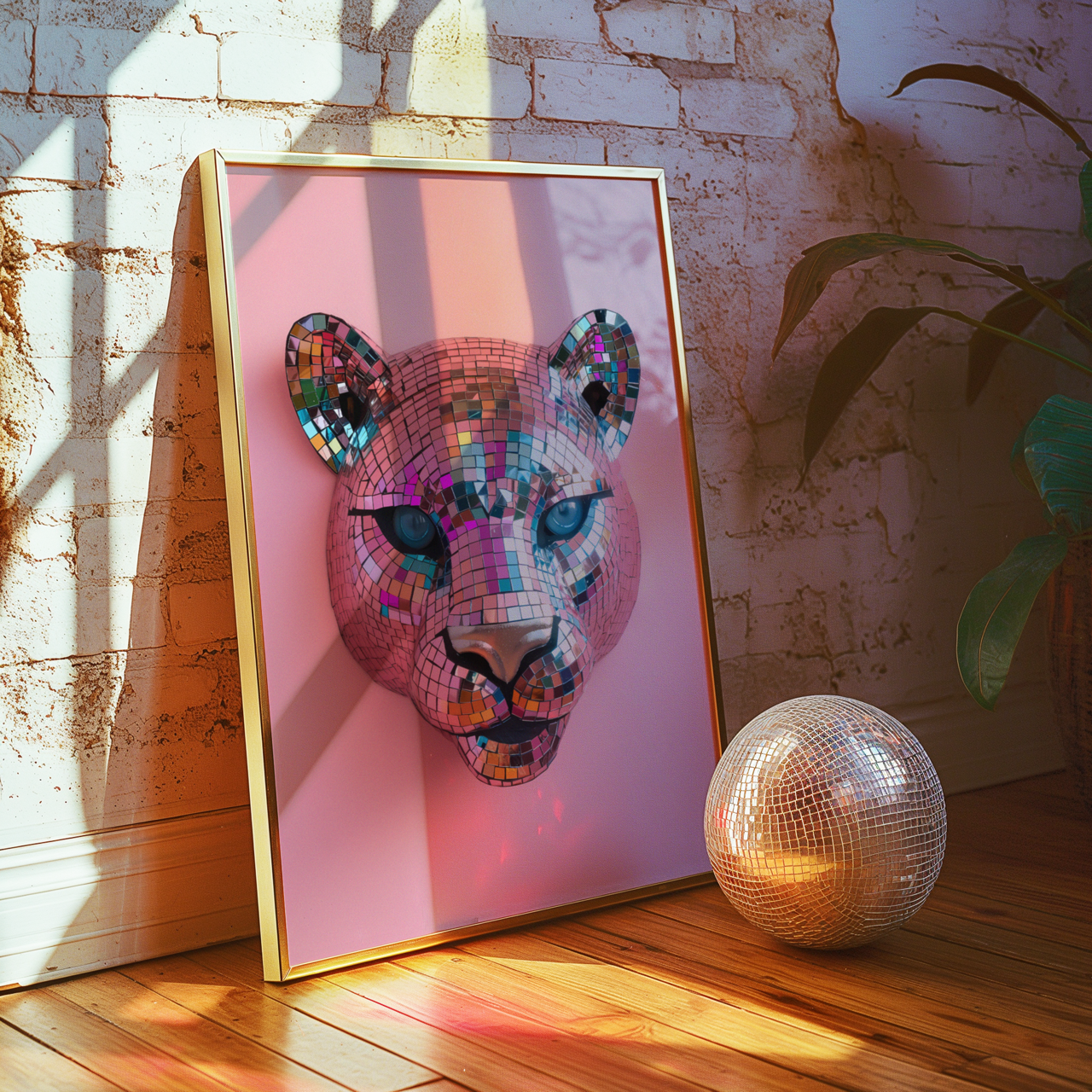 Disco Ball Puma Sculpture Artwork Poster