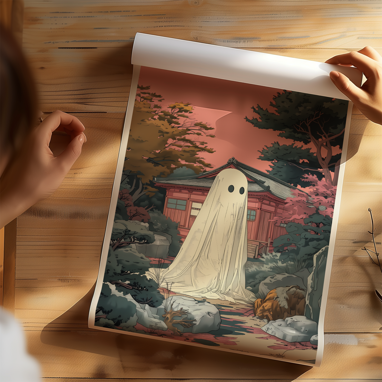 In the Garden Japanese Ghost Drawing Poster