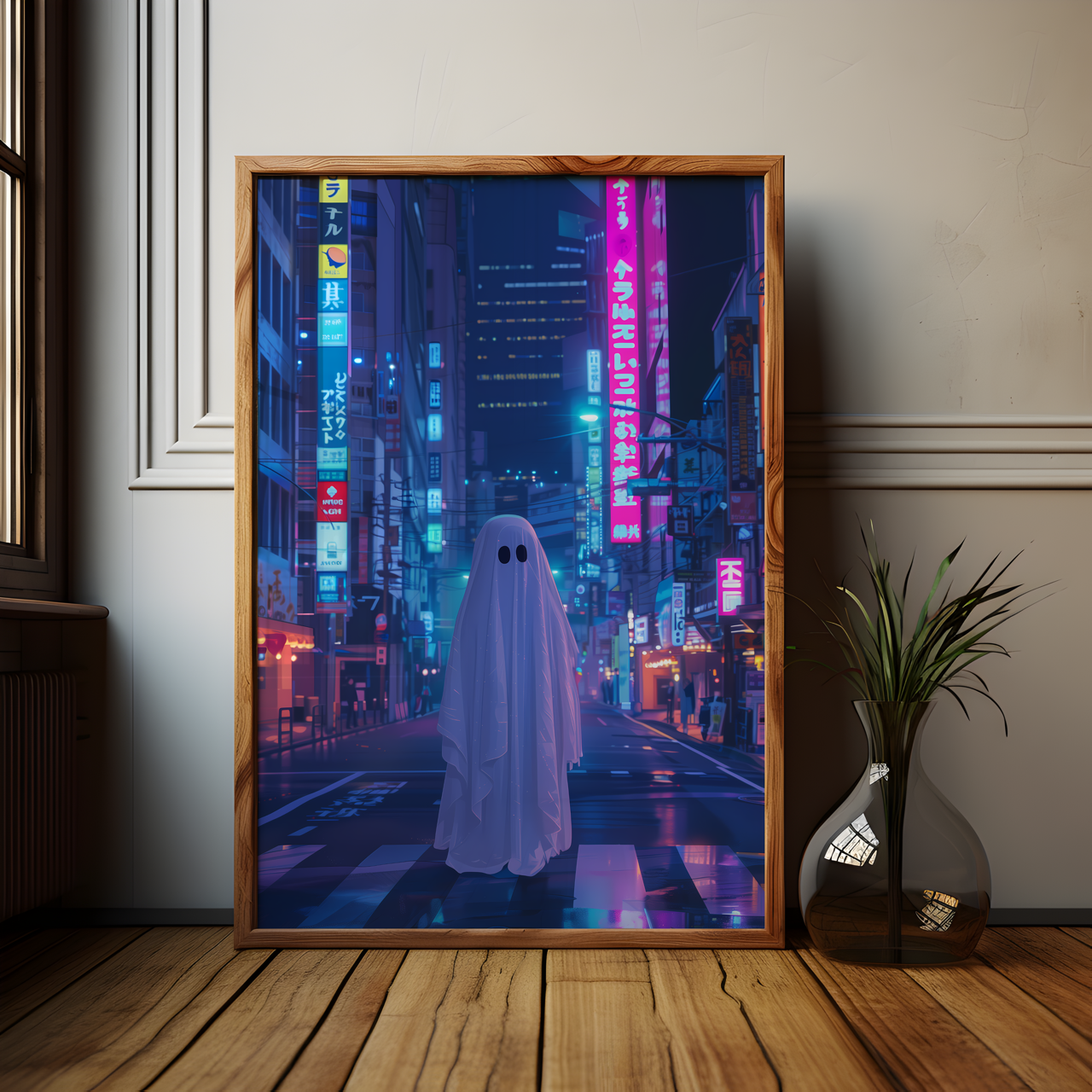 City Japanese Ghost Drawing Poster