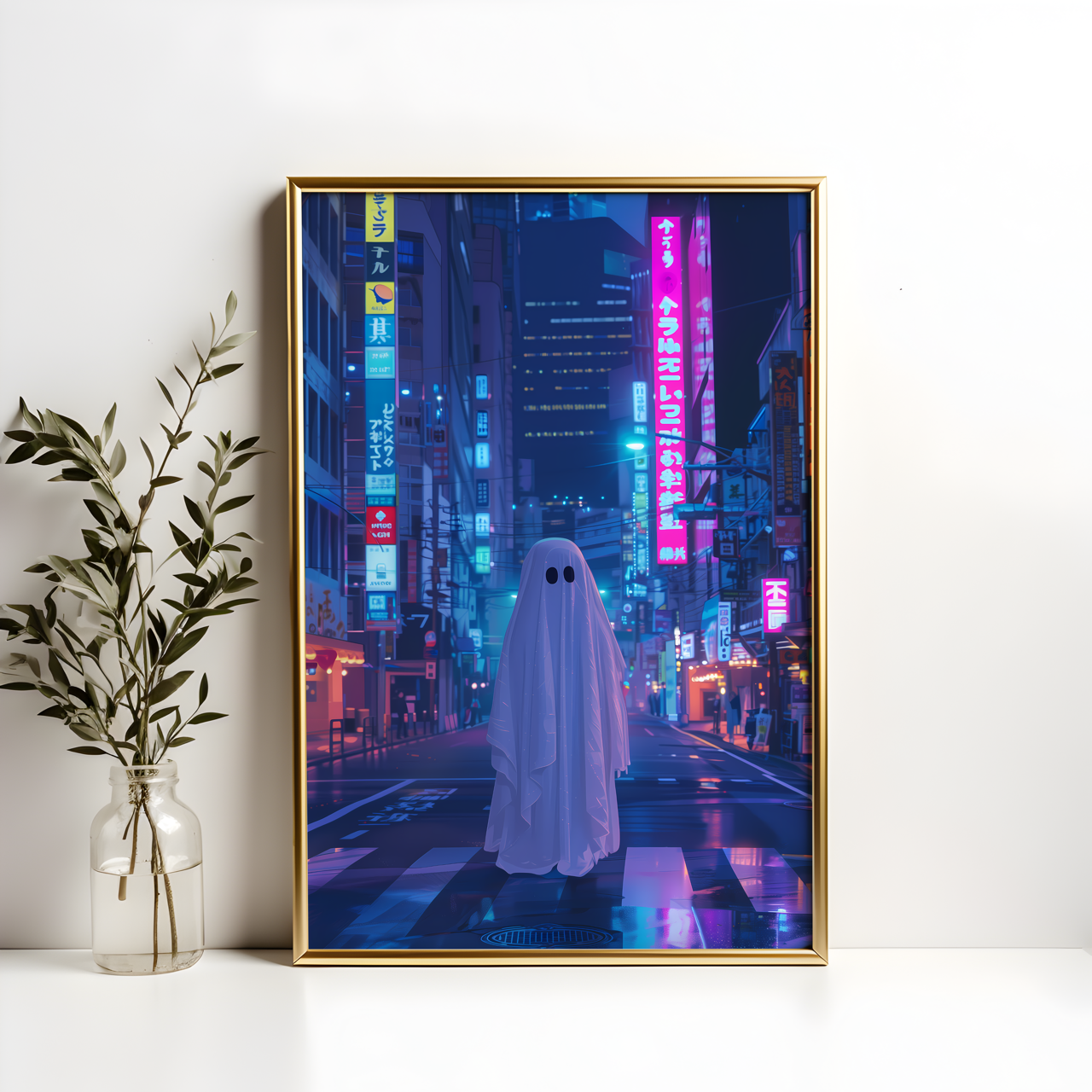 City Japanese Ghost Drawing Poster