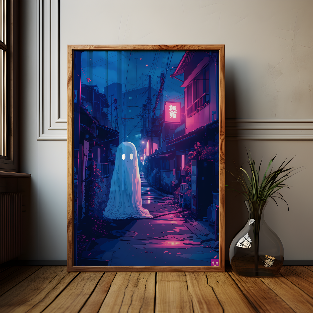 City Japanese Ghost Drawing Poster