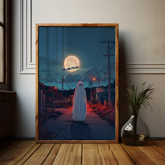 Moonlight Japanese Ghost Drawing Poster