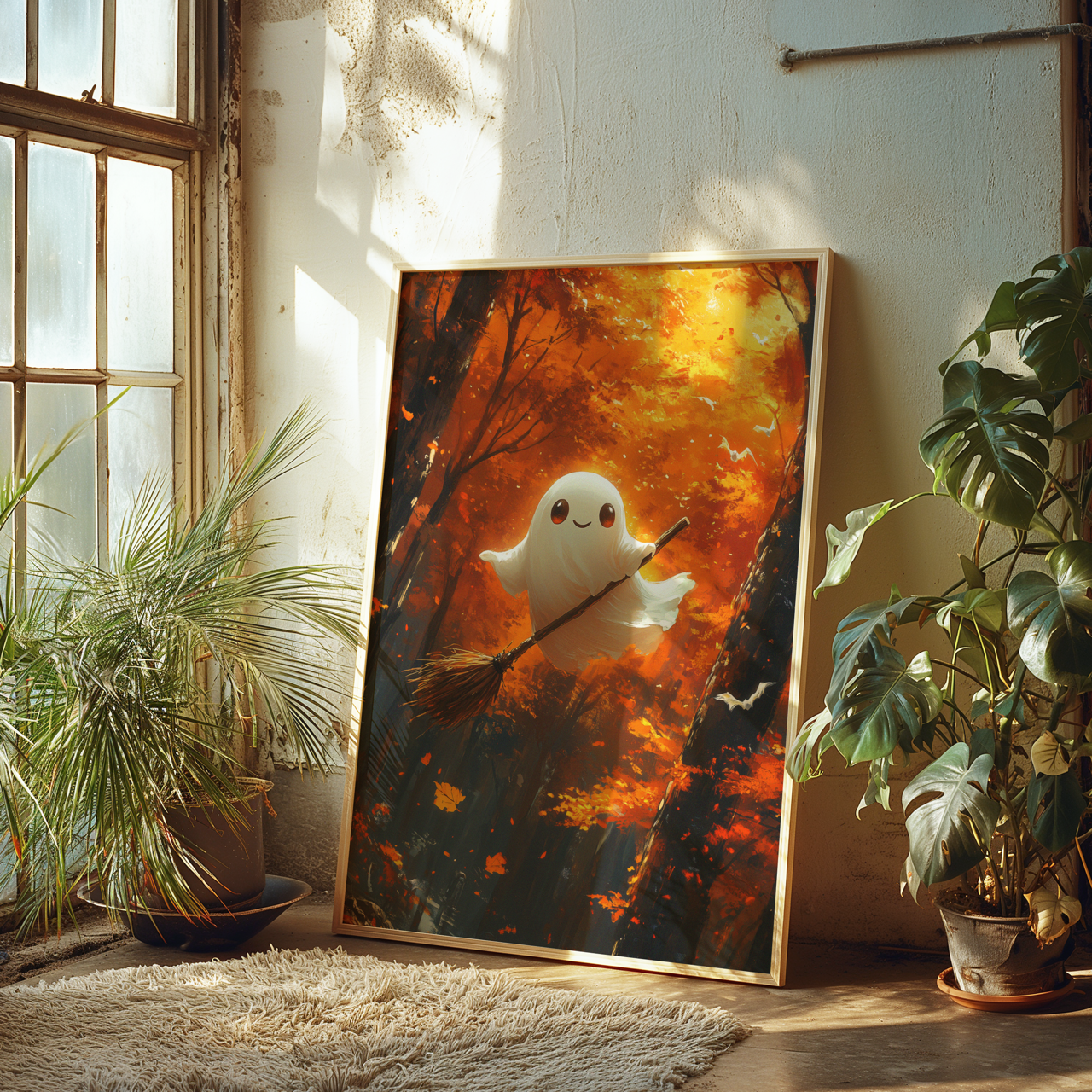 Cute Ghost on a broom Halloween Poster