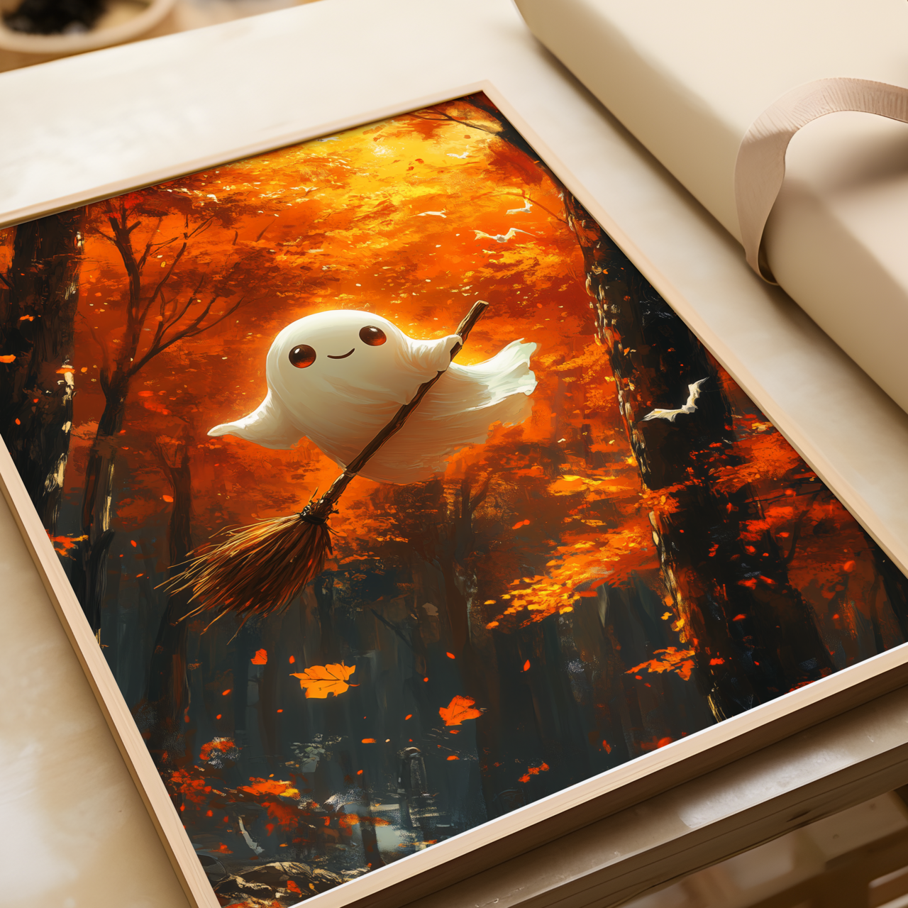 Cute Ghost on a broom Halloween Poster