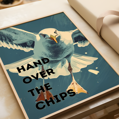 Hand Over The Chips Seagull Print, Funny Seagull Poster