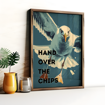 Hand Over The Chips Seagull Print, Funny Seagull Poster