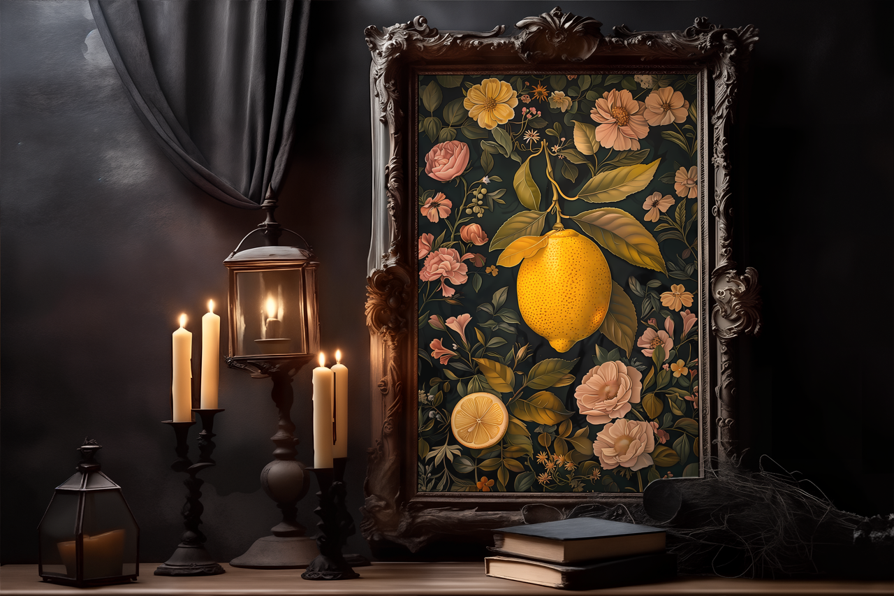 William Morris Style Lemon Flowers Poster