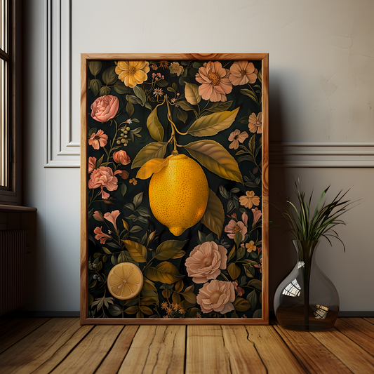 William Morris Style Lemon Flowers Poster