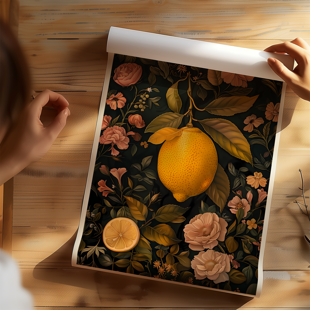 William Morris Style Lemon Flowers Poster