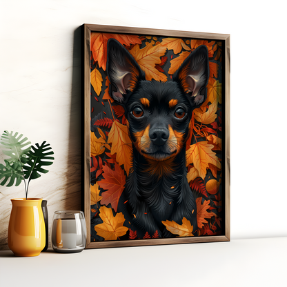 Mini Doberman Pinscher Autumn Leaves Poster