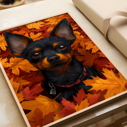 Mini Doberman Pinscher Autumn Leaves Poster