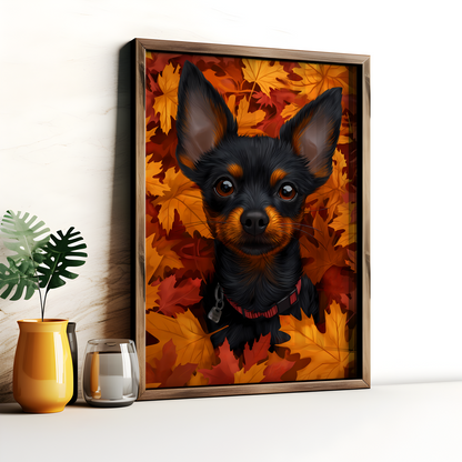 Mini Doberman Pinscher Autumn Leaves Poster