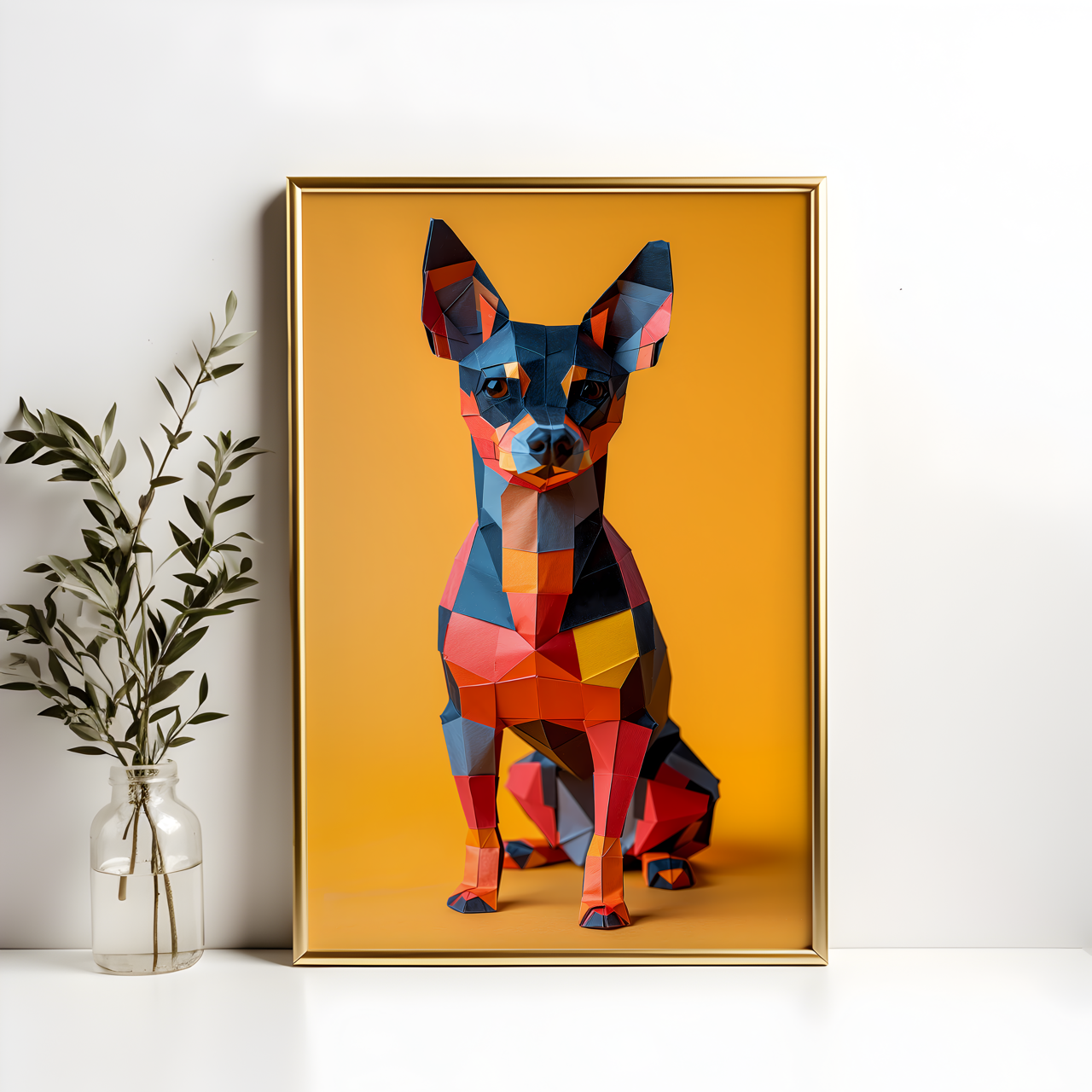 Origami Mini Doberman Pinscher Colourful Poster