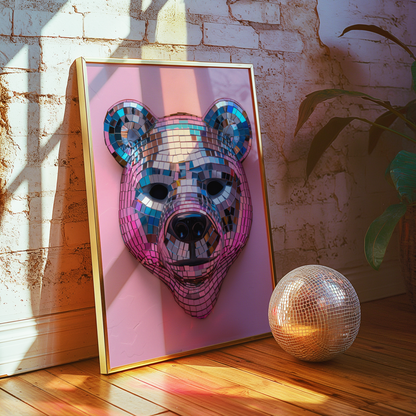 Disco Ball Bear Sculpture Artwork Poster