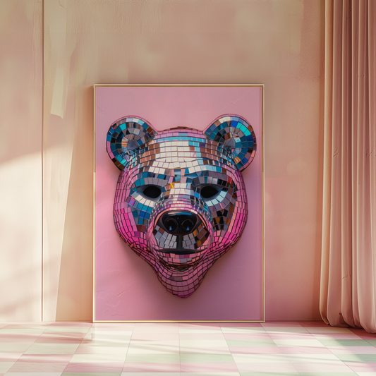 Disco Ball Bear Sculpture Artwork Poster