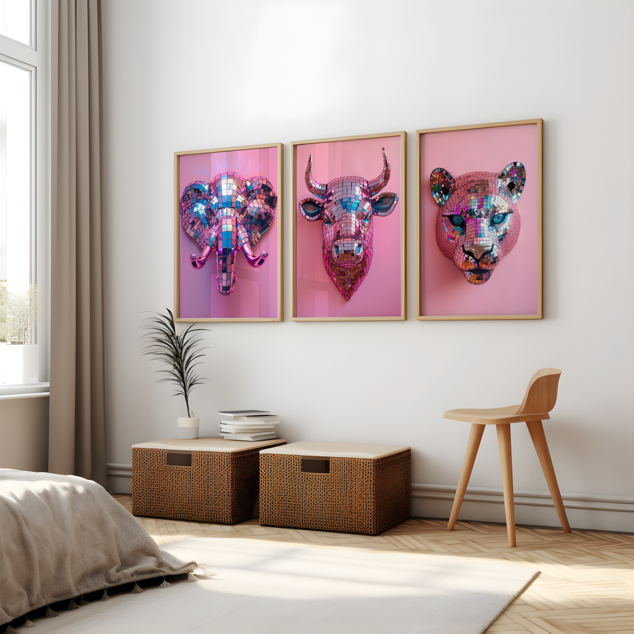 Disco Ball Bull Sculpture Artwork Poster