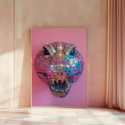 Disco Ball Crocodile Sculpture Artwork Poster